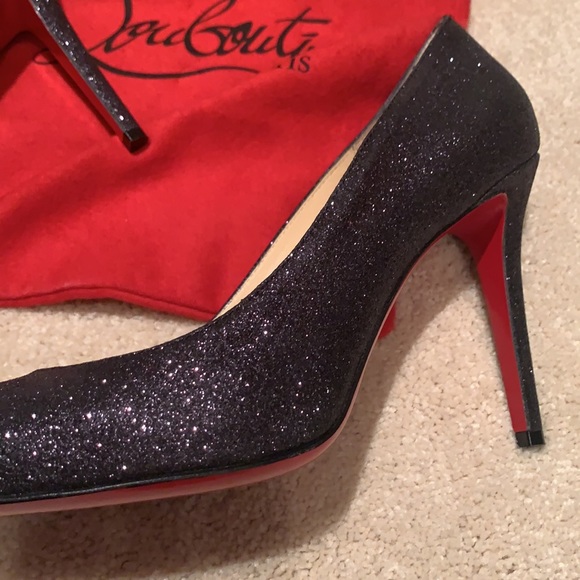 Christian Louboutin Glitter Simple Pumps Black 85mm - Picture 13 of 14